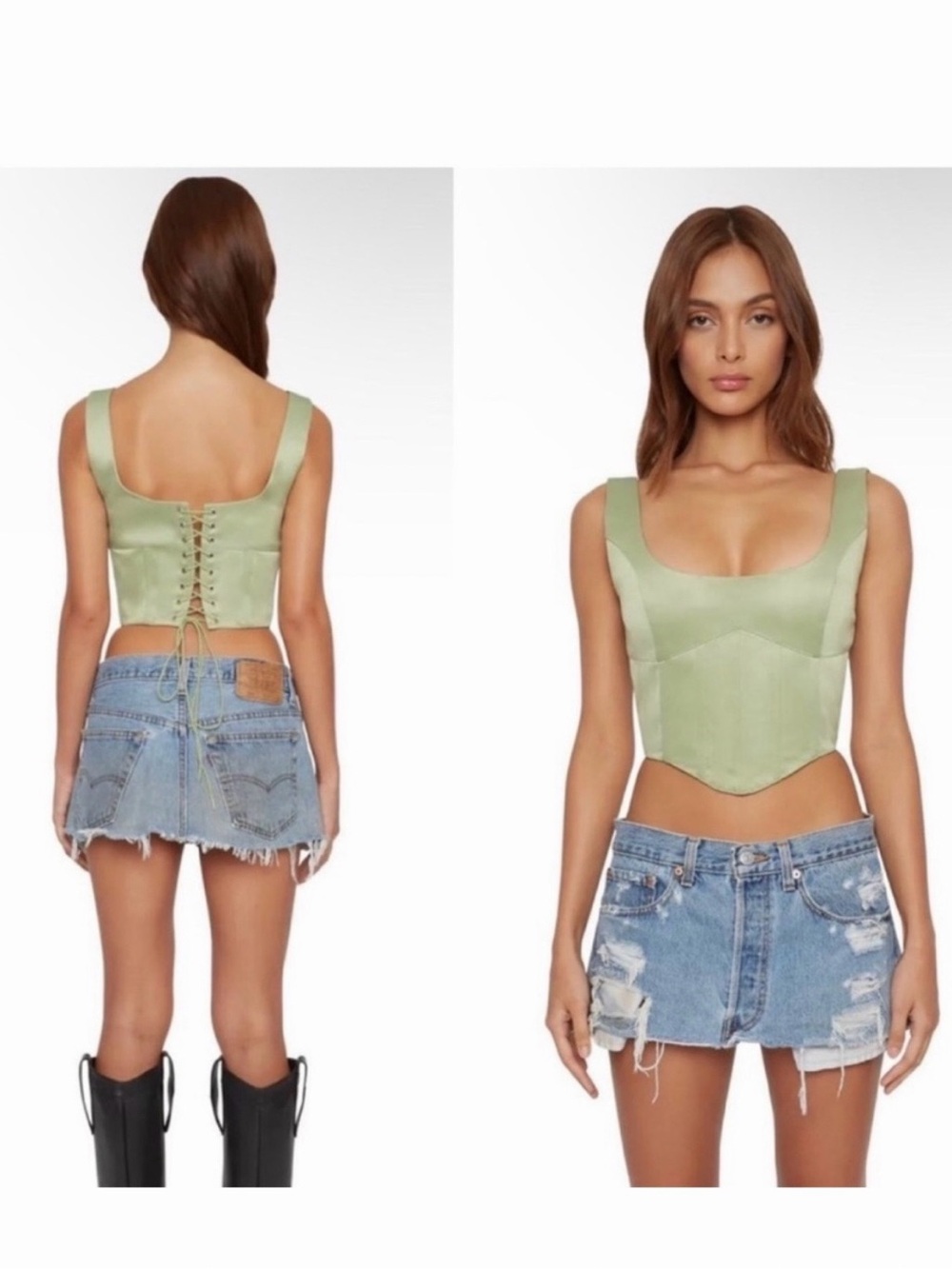 Danielle Guizio Women’s XS Green Satin Corset Crop Top
